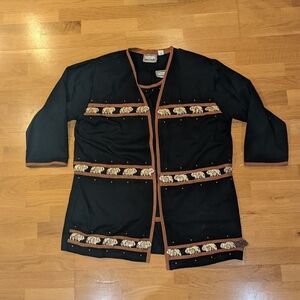 Set vintage Molato African shirt and duster jacket safari elephant Women size 1X